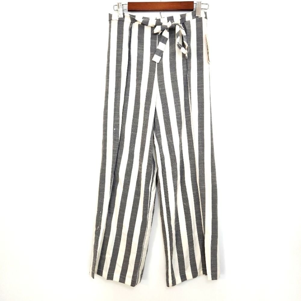 GB Girls Wide Leg High Rise Gray White Striped Pants Size Juniors 5/6